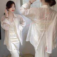 KOKO*พร้อมส่ง*ใหม่ เสื้อแขนยาวโอเวอร์ไซส์สุดชิค oversized ป้องกันแสงแดด แฟชั่น วินเทจสไตล์จีน ดีไซน์ผ่าหลัง ตัวล็อคมุก#w239