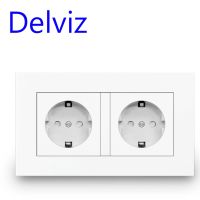 ซ็อกเก็ตมาตรฐาน Delviz 16A เต้าเสียบคู่ แผงไฟคุณภาพสีขาว AC 110 ~ 250V 146 มม. * 86 มม. เต้าเสียบไฟติดผนังแบบกรอบคู่▄