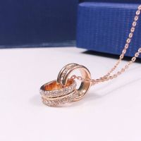 Swarovski Outlet Discount Interlocking Double Ring Transfer Bead Necklace Womens Personalized Fashion Clavicle Chain 【SSY】