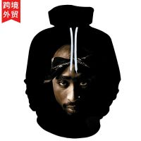 [COD] Cross-border hoodie rapper TUPAC black European and size digital printing sweater casual large loose