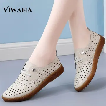 VIWANA Women White Flats Shoes Korean Style Lace Up Casual Flat