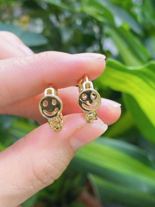 6pairs-wholesale-gold-plated-cuban-chain-smile-face-new-dainty-small-hoop-earrings-for-women-girl