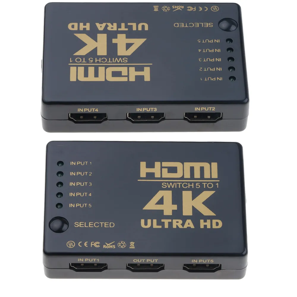Ultra HD 4K HDMI Splitter 1x5 Port 3D 4K 2K Video HDMI Switch Switcher HDMI  1 Input 5 Output HUB with IR Remote