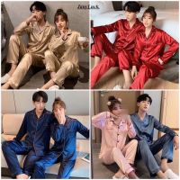 pajamas ❊Janylucy ชุดนอนผ้าซาตินขายาว สีพื้น ชาย-หญิง M-2XL ชุดนอนผู้หญิง ‼️ตัวใหญ่มากๆไม่แนะนำ #S11❧