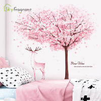 Ins Pink Cherry Tree Blossom Fairy Self-adhesive Bedroom Decor Stickers Background Wall Sticker Home Decoration Kids Room Decor