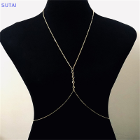 ?【Lowest price】SUTAI สร้อยคอชายหาดแบบเรียบง่ายประดับพลอยเทียมห่วงโซ่ทองแดงเครื่องประดับร่างกาย