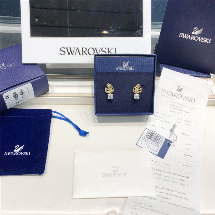 สวารอฟสกี้-ต่างหูสตั๊ด-swarovski-stud-earrings-ต่างหูของผู้หญิง-ต่างหูรูปใบไม้เขตร้อนสำหรับฤดูร้อนth