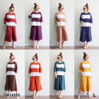 TW14555 Set คอกลมแขนศอก+กางเกง4ส่วน Set, round neck, elbow sleeves + pants 4 parts