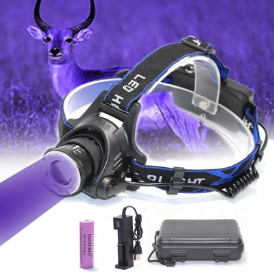 Ultraviolet Light LED Headlamp 3 Modes Zoomable Purple Headlight for Scorpions Hunting  Auto Oil Leaks  Stains  Night Fishing Rechargeable Flashlights