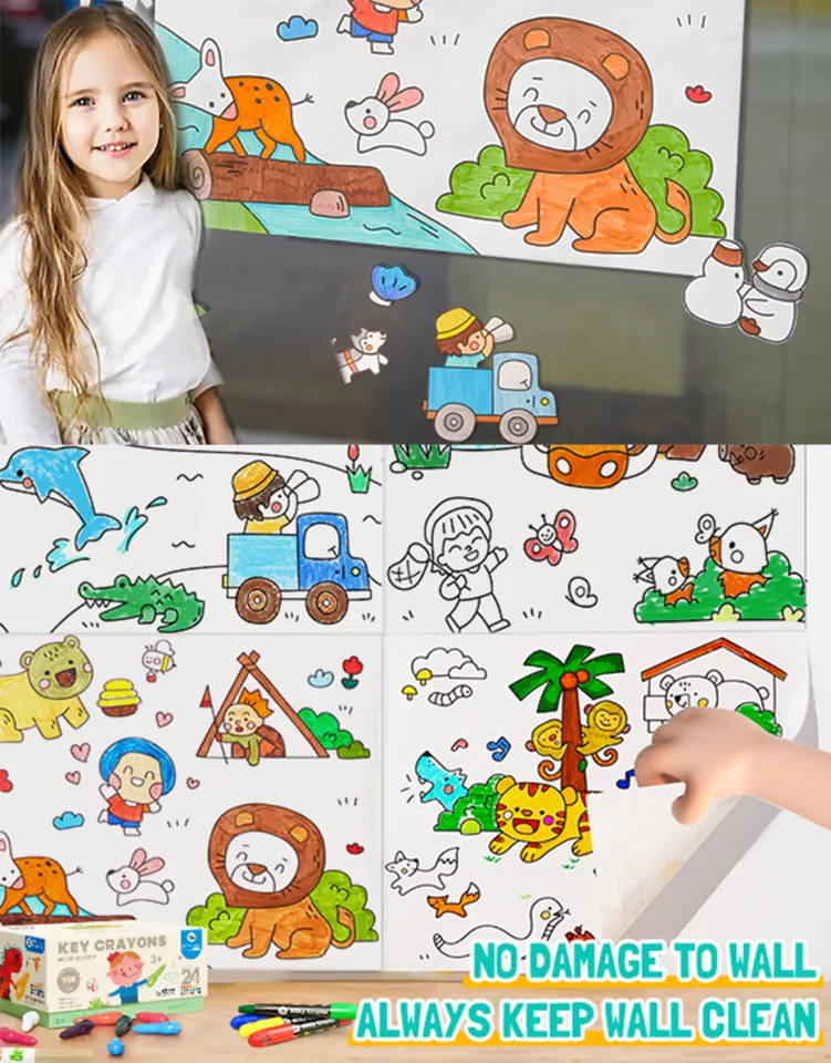 Large Coloring Paper Roll with Tear off Toddlers Poster Coloring Tablecloth  Wall Coloring Stickers for Kids