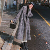 สีดำและสีขาว Houndstooth T Rench Coat ของผู้หญิงใหม่ยาวกว่าเข่าเอวสายรัดเสื้อสไตล์ตะวันตกยอดนิยม