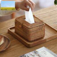 W04 Handmade rattan tissue box home office desk living room bathroom napkin pumping paper car tissue box