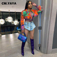 CM.YAYA Women Blazers Print Full Sleeve Notched Collar Straight Short Blazers Fashion High Streetwear Autumn Clothing 2021