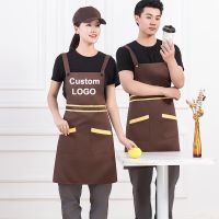 Personality Custom Logo Signature Mens and Womens Kitchen Aprons Home Chef Baking Clothes with Pockets Adult Bib Waist Bag Aprons