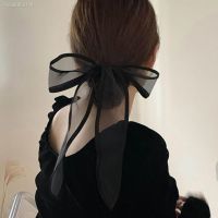 ❧ Lystrfac Long Strap Bow Scrunchies for Women Black Yarn Bow Hair Streamer Hair Ring Hair Accessories Hair Rope Simple Headwear