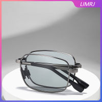 LIMRJ แว่นตากันแดดพับได้แว่นตากันแดด Photochromic แว่นกันแดดโพลาไรซ์สำหรับผู้ชายขับรถสีดำ UV400 ป้องกันกรอบโลหะแว่นตากีฬากลางแจ้ง