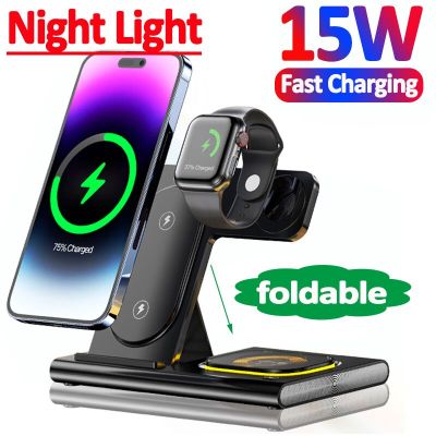 15W Wireless Charger Stand 3 in 1 For iPhone 14 13 12 Pro Max 11 X 8 Fast Charging Dock Station For Apple Watch 8 7 6 Airpods