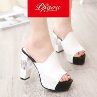 CODhan14416 Summer Fish Head shoes Ultra High Heel Korean Version of Transparent Chunky Heel Sandals