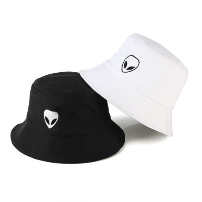 [hot]Unisex Bucket Hat Men Women Solid Alien Embroidery Summer Panama Cap Fashion Cotton Beach Sun Fishing Hats Casual Hip Hop Caps