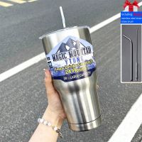 ✒™ NEW Ice Thermos 900ML Coffee Mug Vacuum Insulated Bottle Stainless Steel Water Cup With Staw Outdoor Thermal Flasks Beer Tumbler