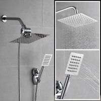 ✆ Stainless Steel Rain Shower Set Adjustable Luxury Wall Mount Shower System Chrome High Pressure Shower Set Bath Accessories Set