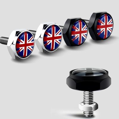 4pcs/Set Chrome Metal England British Flag Silicon Surface Anti-theft Screws Car License Plate Bolts Frame Screws