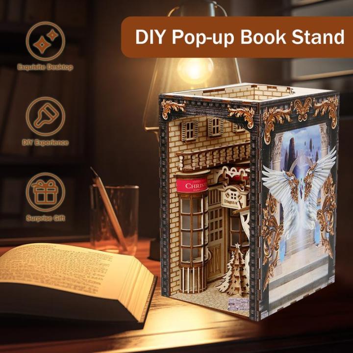 ชุดหนังสือ-diy-น๊อก3มิติชั้นวางหนังสือปริศนาไม้พร้อมไฟ-led-งานประดิษฐ์ทำด้วยตัวเองบ้านตุ๊กตาจิ๋วชุดประกอบโมเดลหนังสือนุ๊กชุดบ้านตุ๊กตาหนังสือ-diy-ชุดซอกหนังสือทำจากไม้สำหรับเด็ก