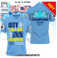 style1 new Summer 2023 ARRIVE design Manchester City FC 2023 Champions League Championship F.C 3D high-quality polyester quick drying 3D polo shirt, style21xl (contact online for free customization of name) high-quality