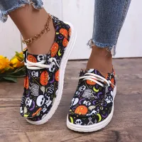 NianMiao Womens Halloween Print Shoes, Slip On Round Toe Non-slip Low-top Flat Lightweight Shoes, Outdoor Comfy Canvas Shoes