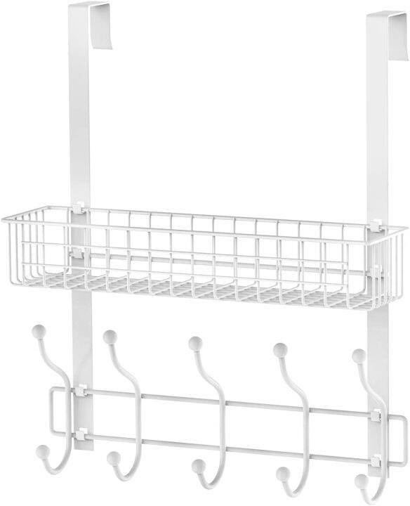Coat Rack, MILIJIA Over The Door Hanger with Mesh Basket, Detachable