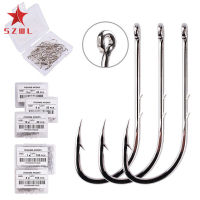 SZWL 100pcs Long Shank Fishing Hook With Barbed High Carbon Steel Barbed Hooks With Storage Box Fishing Tackle