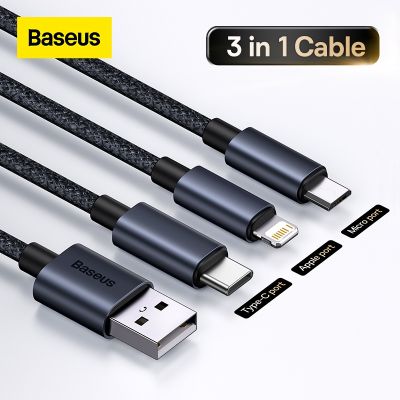 Baseus 3 in 1 สายเคเบิล USB Type C สําหรับ Samsung Xiaomi Mi 9 สายเคเบิล สําหรับ i13 12 11 สายชาร์จโทรศัพท์ Micro USB สายเคเบิลข้อมูล