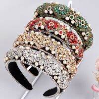 Diamante Baroque เบาะ Hairbands คริสตัลสีเขียวสีแดงหรูหราที่คาดผมสำหรับผู้หญิงงานแต่งงานผมเครื่องประดับ
