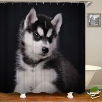 ม่านอาบน้ำไซบีเรียนน่ารัก Husky 12 ตะขอม่านอาบน้ำ Husky Puppy Puppy Puppy Bath Curtain สัตว์เลี้ยงสุนัขคริสต์มาสตกแต่งบ้าน 180 * 180 ซม