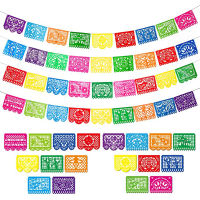 5 Packs Mexican Party Banners, Large Plastic Papel Picado Banner, Fiesta Party Decorations, with 12 Different Designs Patterns