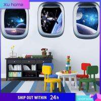 XU HOME ถอดออกได้ 3D นักบินอวกาศอวกาศ กาวในตัว สติกเกอร์ติดผนังหน้าต่าง หน้าต่างปลอม กาแลคซีและดาวเคราะห์ ห้องนั่งเล่นในห้องนั่งเล่น