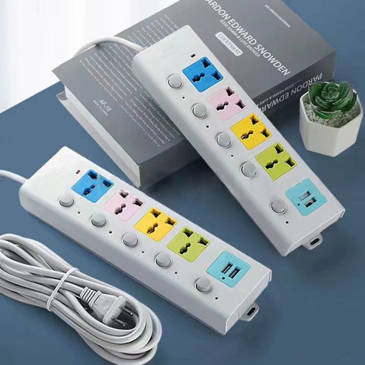 ปลั๊กไฟสามตา-พร้อมช่อง-usb-2-ช่อง-ปลั๊กไฟ-4ช่อง-5เมตร-ปลั๊กพ่วง-ปลั๊กไฟusb-รางปลั๊กไฟ-กันไฟสองชั้นปลั๊กไฟ