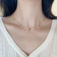 XIYANIKE Retro Emerald Inlaid Rhinestone Necklace Female Simple Temperament Exquisite Silver Color Clavicle Chain Oжерелье Gift Fashion Chain Necklace