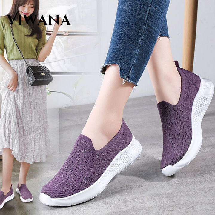 VIWANA Women Sports Shoes Plus Size 43 Korean Style Black Sneakers Slip ...