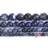 Natural Stone Faceted Old Blue Sodalite Round Loose Beads 15 quot; Strand 4 6 8 10 12MM Pick Size For Jewelry Making