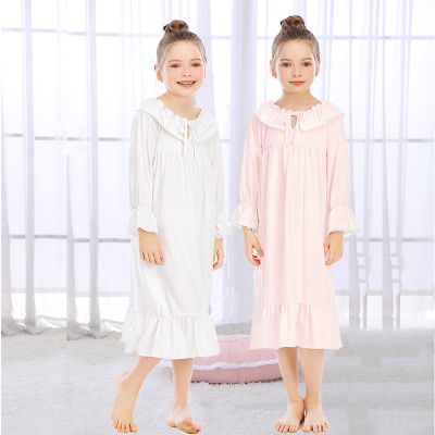 100 Cotton Nightgowns for Girls Teenager Kids Robes Princess Home Pajamas Children Bathrobe Girls Bath Robe Long Sleeve White