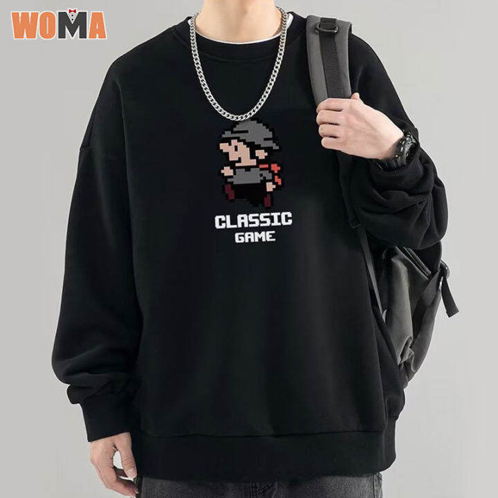 woma-เสื้อสเวตเชิ้ตแขนยาวเสื้อกีฬาคอกลมมีสไตล์ของผู้ชาย