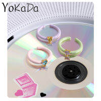 YOKADA แหวนเซอร์คอนรูปหัวใจสำหรับผู้หญิงทำจาก5A สีลูกอมน่ารักปรับได้ของขวัญสำหรับเครื่องประดับแฟชั่นเคลือบผิวหยดน้ำ