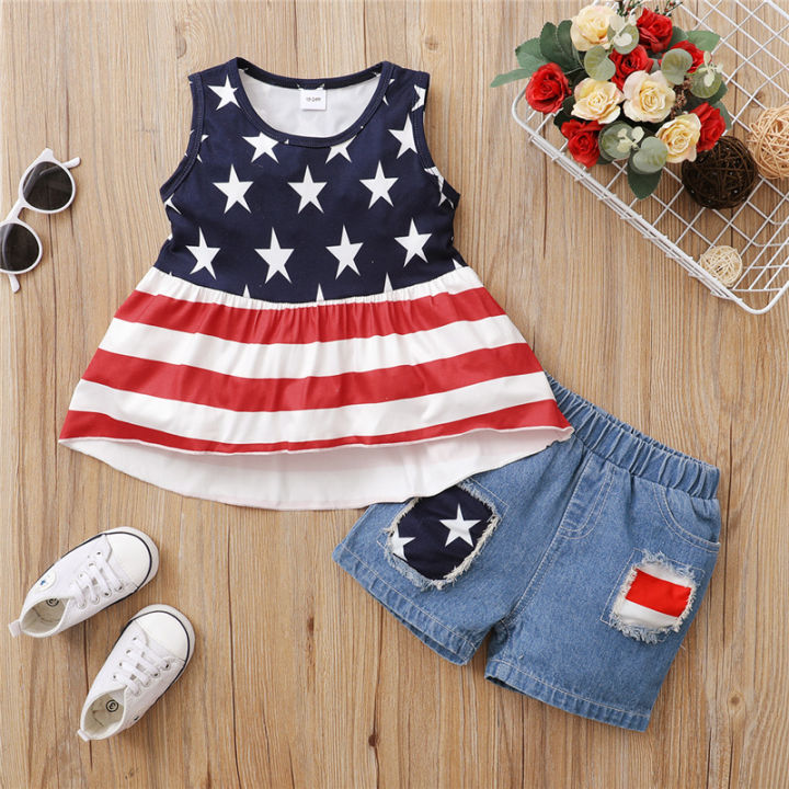 1-6 Years Kids Baby Girl Cute Clothes Set Sleeveless Striped Vest