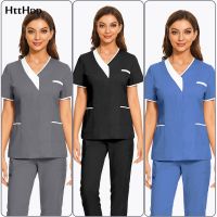 Beauty Salon Workwear Classic V-neck Scrub Top High Quality Laboratory Workwear nursing Scrub Top Blouse Women Medical Uniform