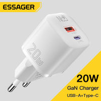 Essager 20W USB GaN Type C ที่ชาร์จ PD ชาร์จโทรศัพท์อย่างรวดเร็ว QC 3.0เครื่องชาร์จเร็วสำหรับ iPhone 14 13 12 11 Pro Max Mini iPad Charging