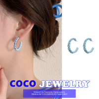 COCOJEWELRY สีฟ้าเกาหลีอ่อนโยนดอกไม้ต่างหู Ins ลมแนวโน้มมุกเพทายซอกวงกลมต่างหูอุปกรณ์เสริมของผู้หญิง