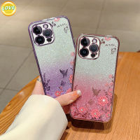 เคสโทรศัพท์ดอกไม้แวววาวหรูสำหรับ iPhone 14 13 12 11 Pro Max 14Plus X XS Max XR ฝาครอบป้องกันซองนุ่มกันกระแทก