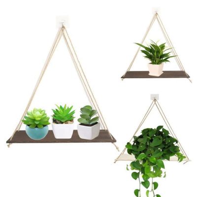 【CC】 Wood Hanging Rope Garden Wall Mounted Floating Shelves Pot Indoor Outdoor Decoration Design