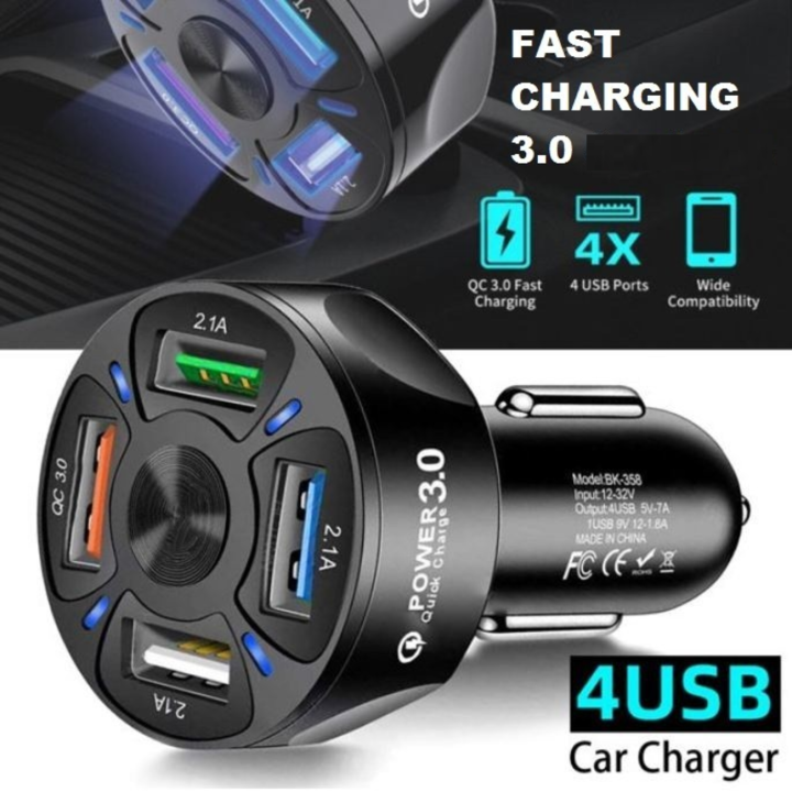 Car Charger HP Mobil FAST CHARGING lighter 3.0 dual usb cas 4 port Merk